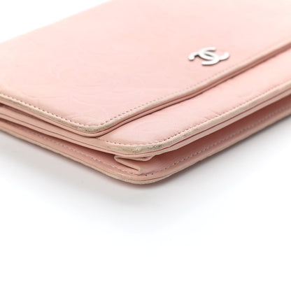 Chanel Lambskin Camellia Embossed Wallet On Chain WOC Light Pink 4 of 4