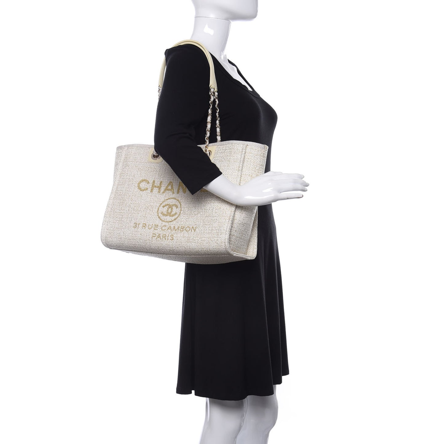 Lurex Boucle Small Deauville Tote Ivory