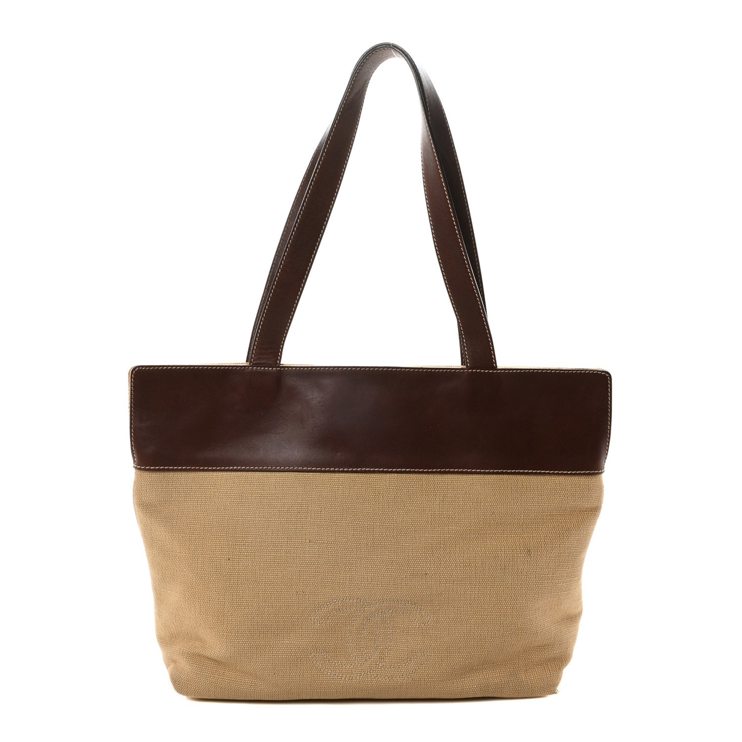 Raffia Calfskin CC Tote Bag Brown