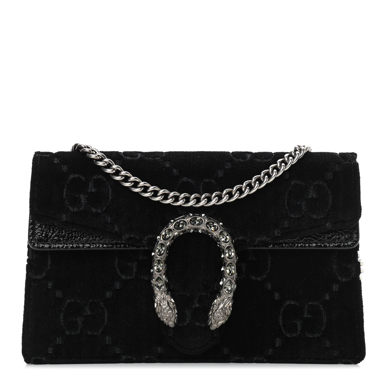 Gucci Velvet GG Monogram Super Mini Dionysus Shoulder Bag Black 1 of 10