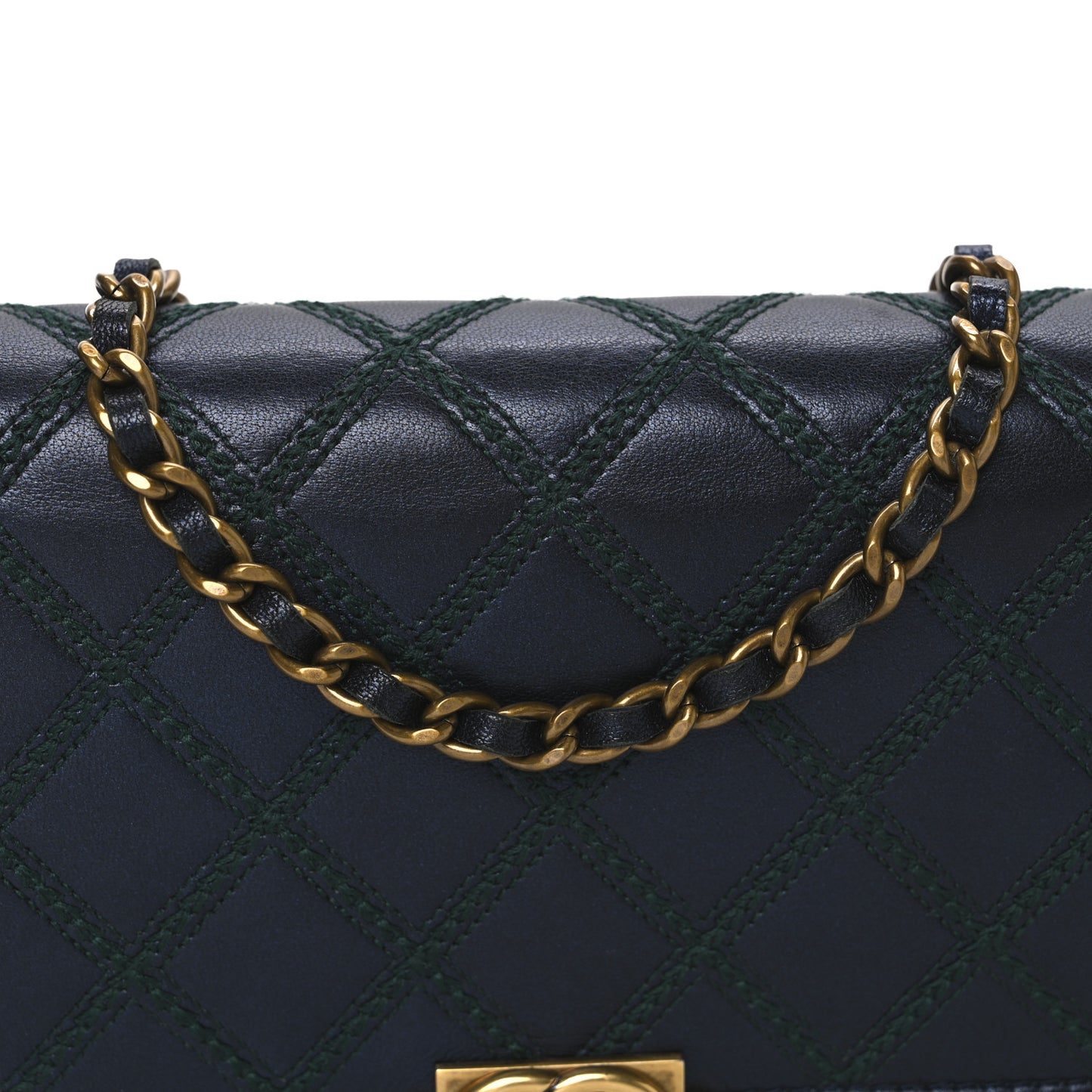 Calfskin Double Stitch Boy Wallet On Chain WOC Navy