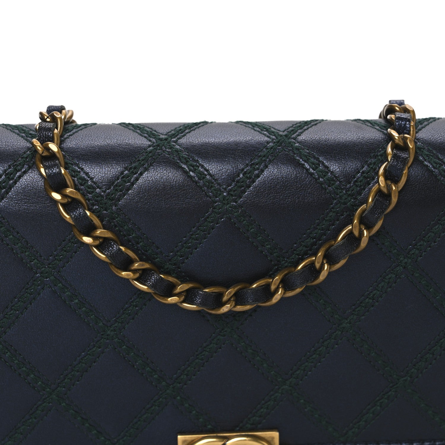 Chanel Calfskin Double Stitch Boy Wallet On Chain WOC Navy 9 of 11