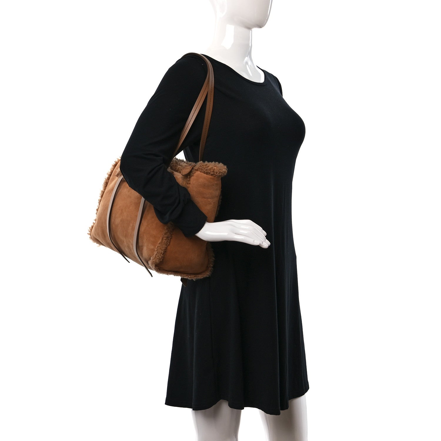 Miu Miu Shearling Suede Shopping Tote Caramel 2 of 11