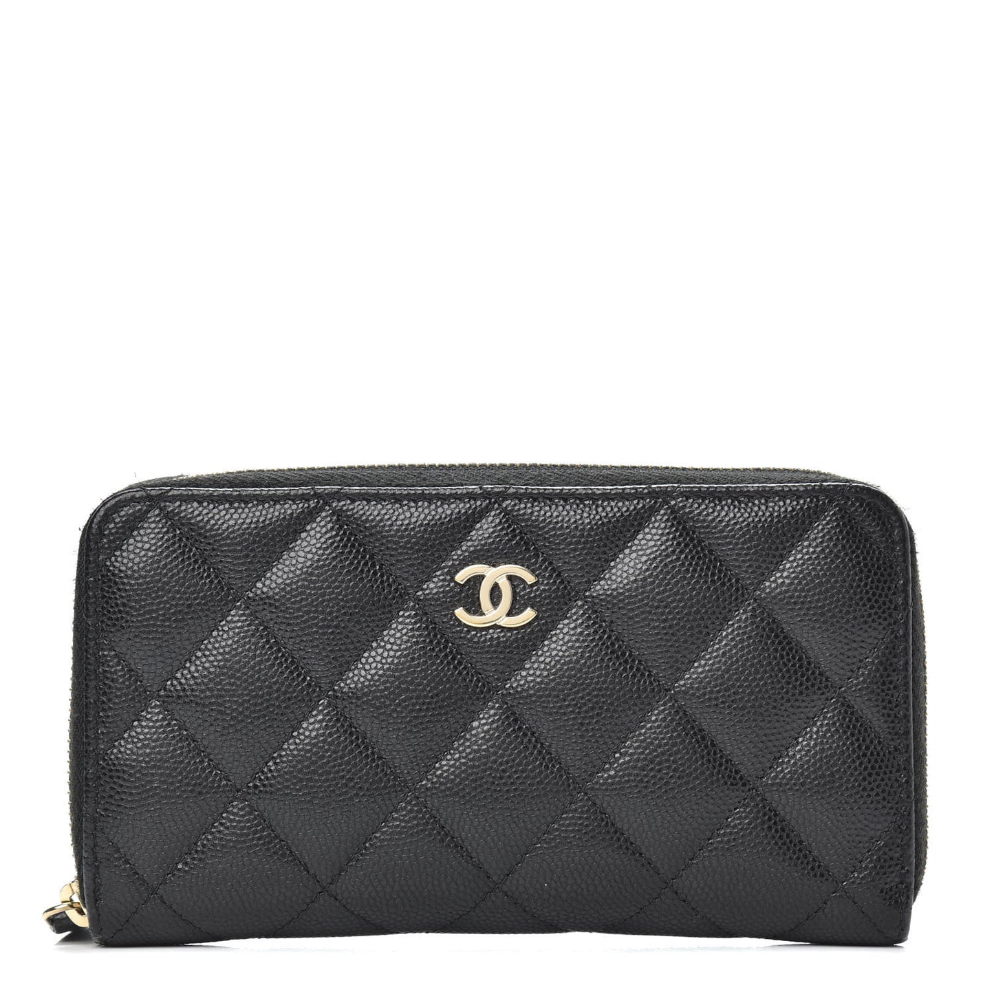 Caviar Quilted Medium Zip Around Wallet Black