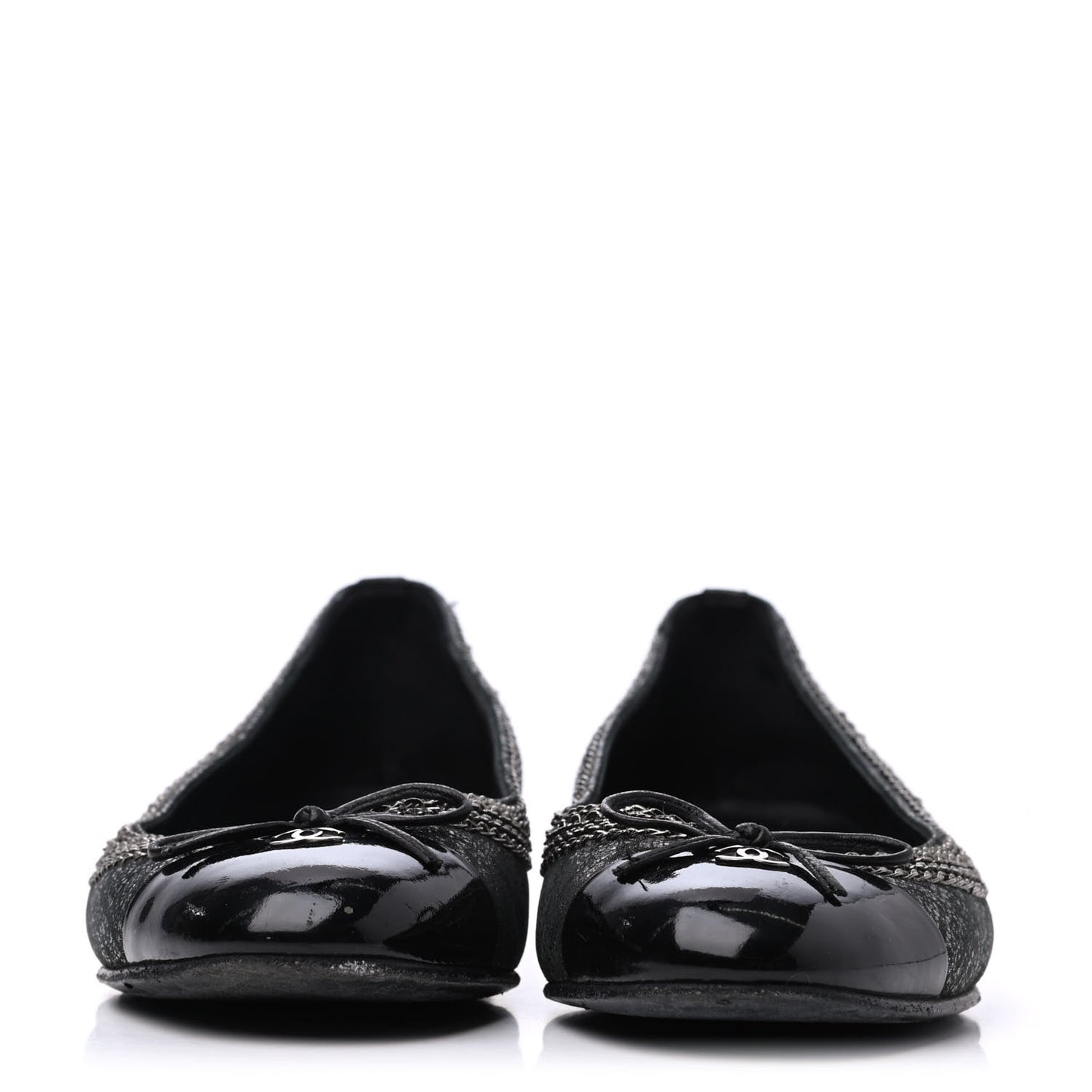 Tweed Patent Cap Toe Ballerina Flats 37 Black