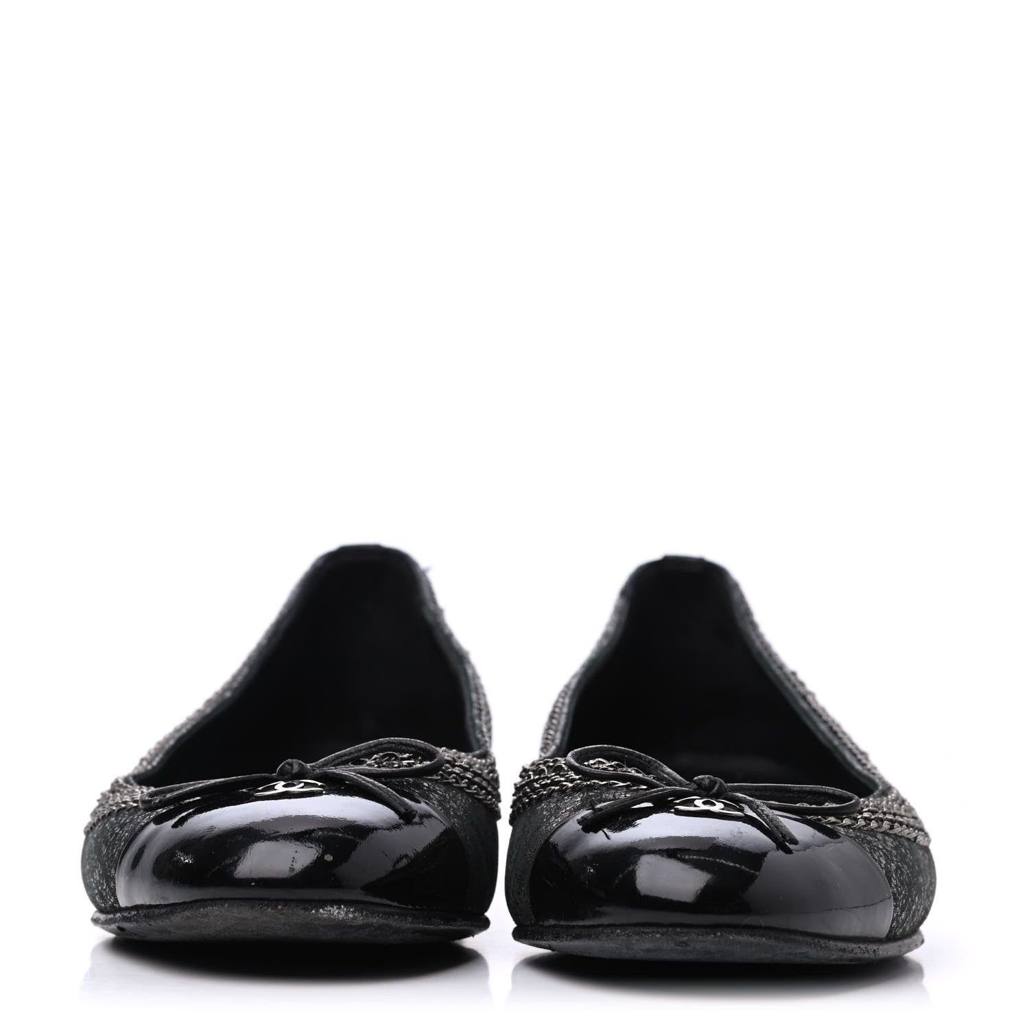 Chanel Tweed Patent Cap Toe Ballerina Flats 37 Black 2 of 23