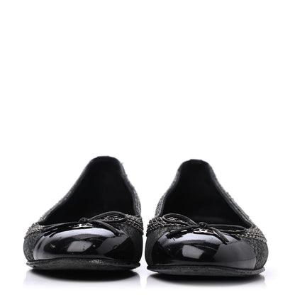 Chanel Tweed Patent Cap Toe Ballerina Flats 37 Black 2 of 23