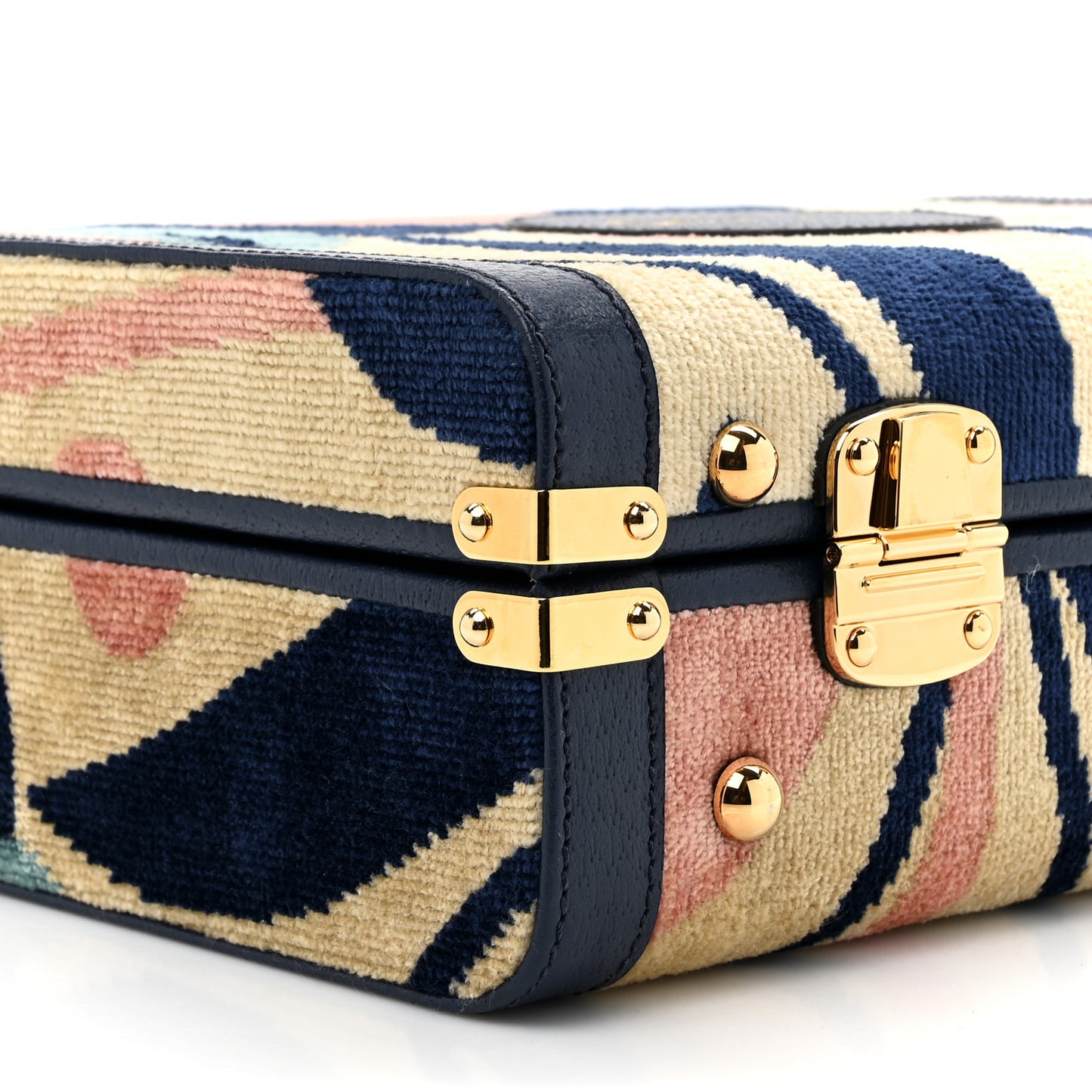 Chenille Textured Dollar Calfskin Print Savoy Top Handle Beauty Case Blue Multicolor