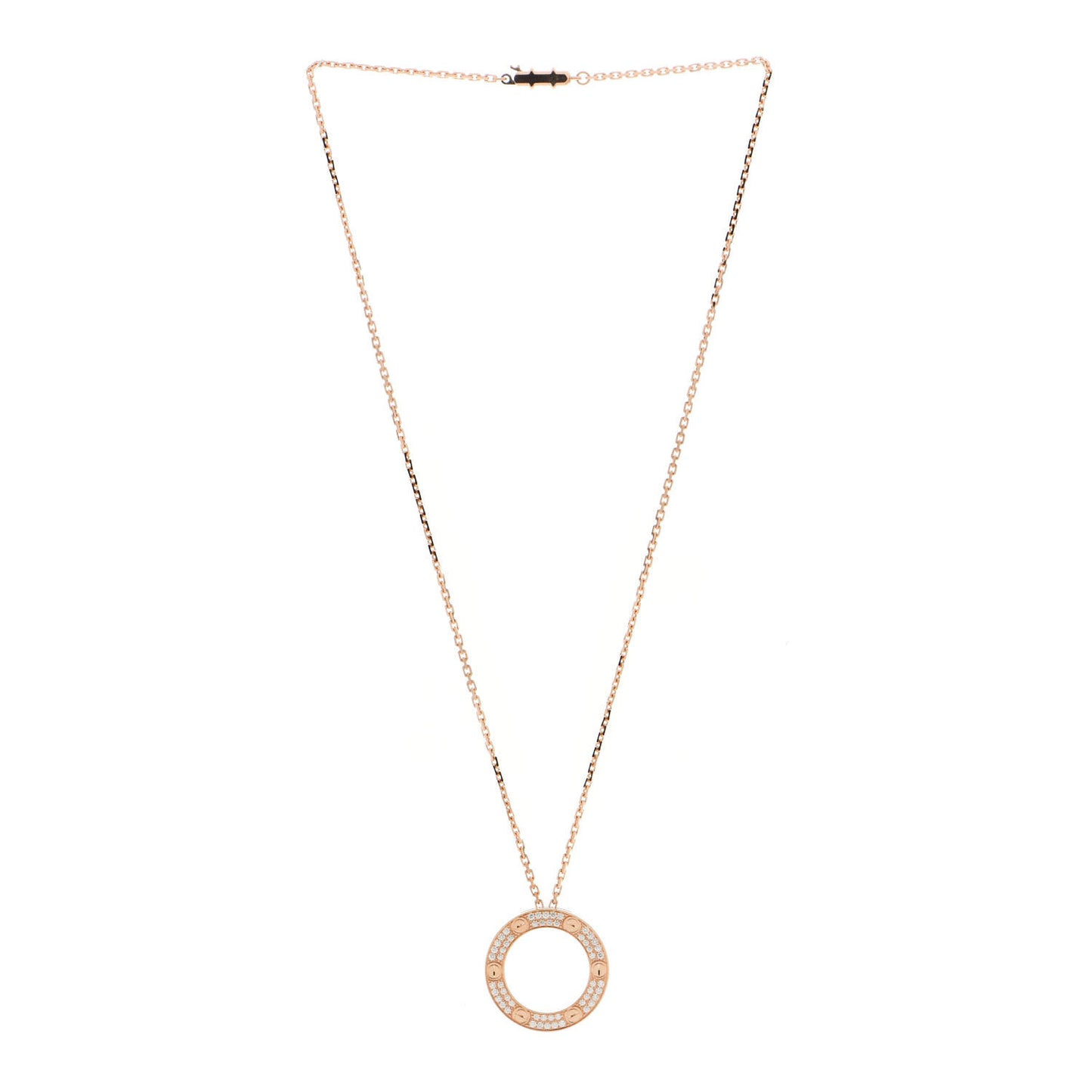 18K Pink Gold Diamond LOVE Paved Necklace