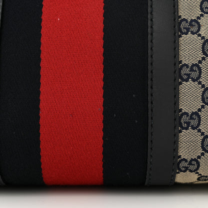 Gucci Monogram Selleria Calfskin Vintage Web Medium Boston Beige Blue 15 of 17