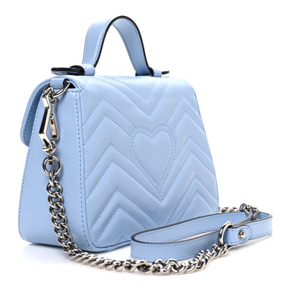 Gucci Calfskin Matelasse Mini GG Marmont Top Handle Shoulder Bag Porcelain Light Blue 3 of 10