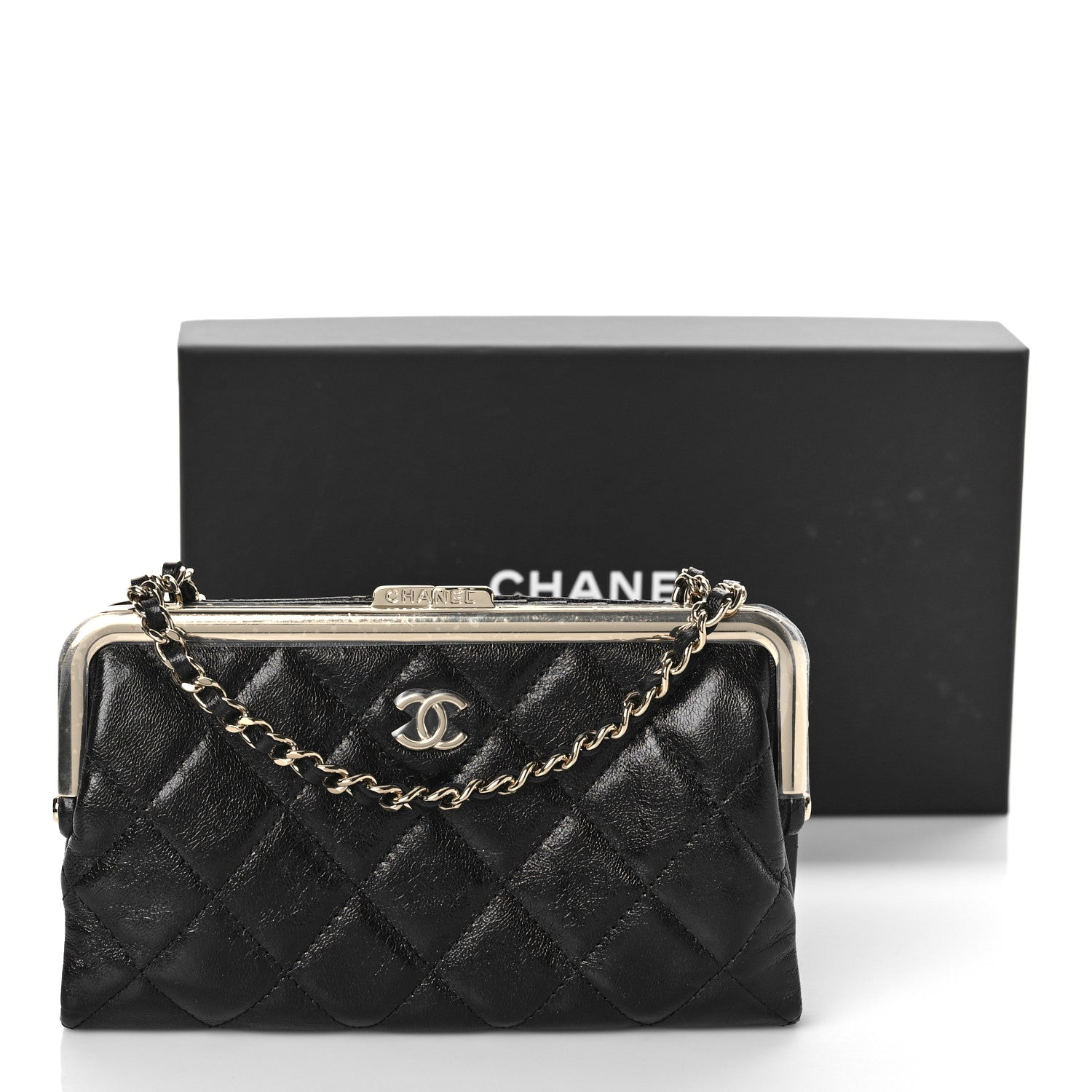Chanel Lambskin Quilted Frame Clutch With Chain Black 11 of 11