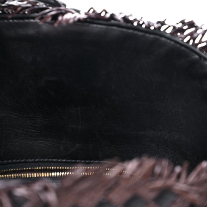 Bottega Veneta Nappa Intrecciato Alligator Fringe Shoulder Bag Black 8 of 12