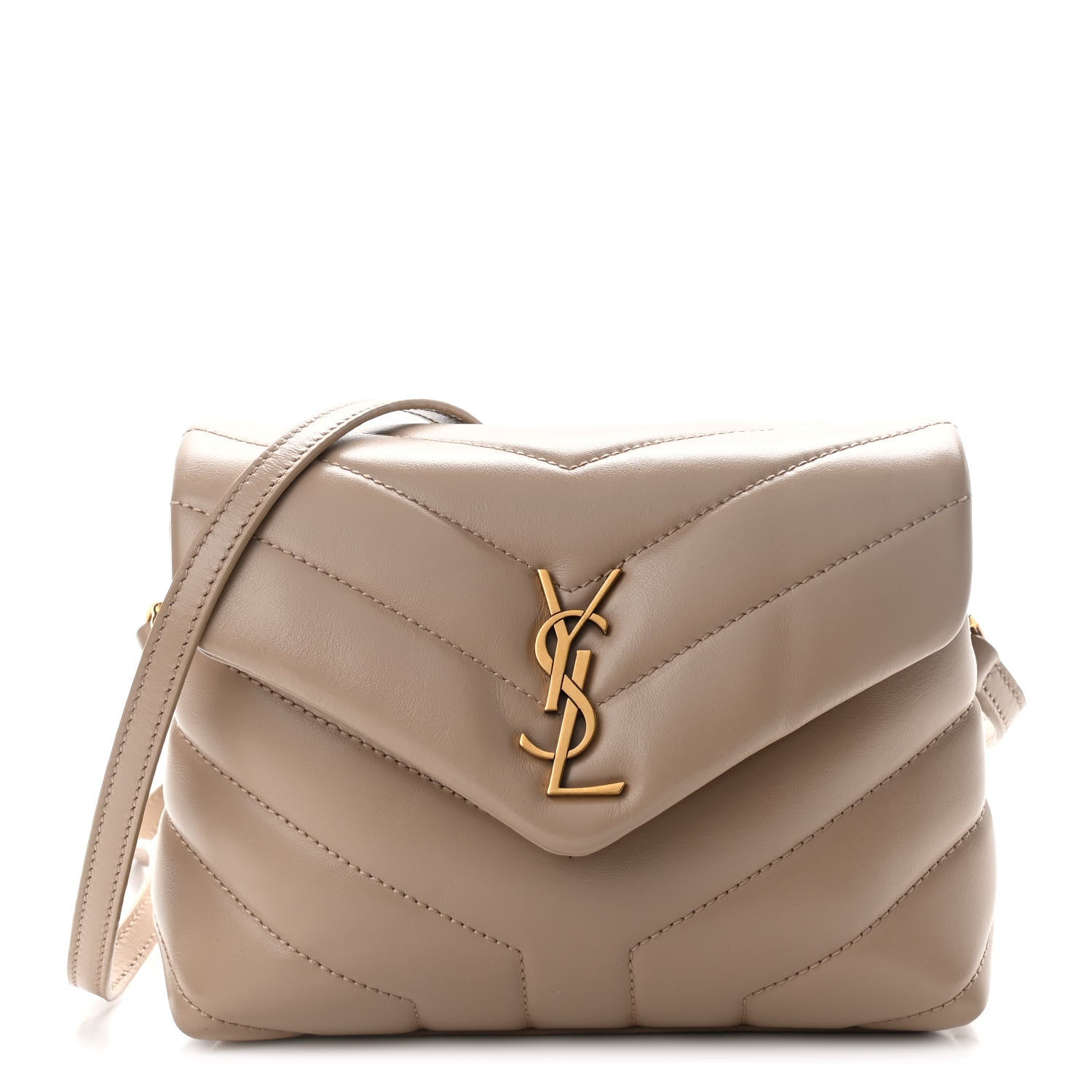 Saint Laurent Calfskin Y Quilted Monogram Toy Loulou Crossbody Bag Dark Beige 1 of 10