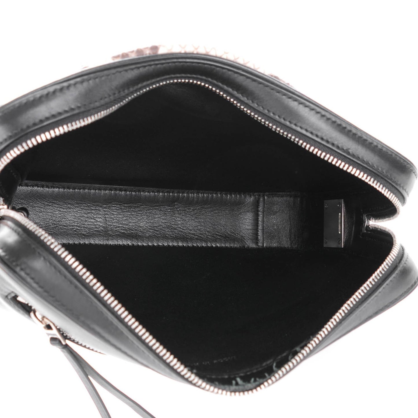 Python Nappa Calfskin Dragonne Pouch Clutch Natural Black