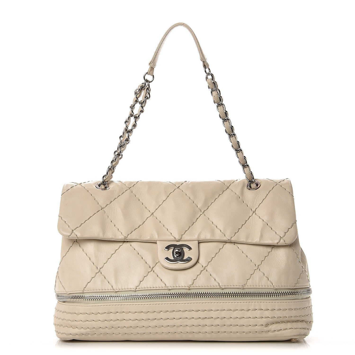 Chanel Calfskin Stitched Large Expandable Flap Bag White 1 of 19