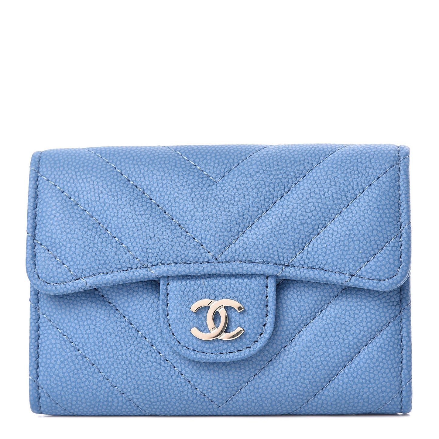 Caviar Chevron Quilted Flap Card Holder Blue
