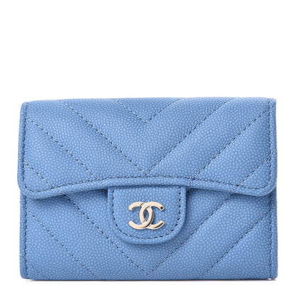 Chanel Caviar Chevron Quilted Flap Card Holder Blue 1 of 9