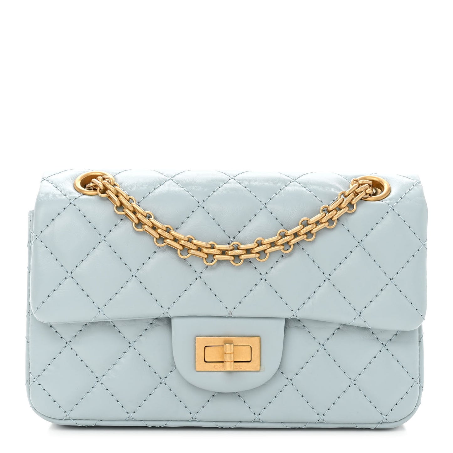 Aged Calfskin Quilted 2.55 Reissue Mini Flap Light Blue