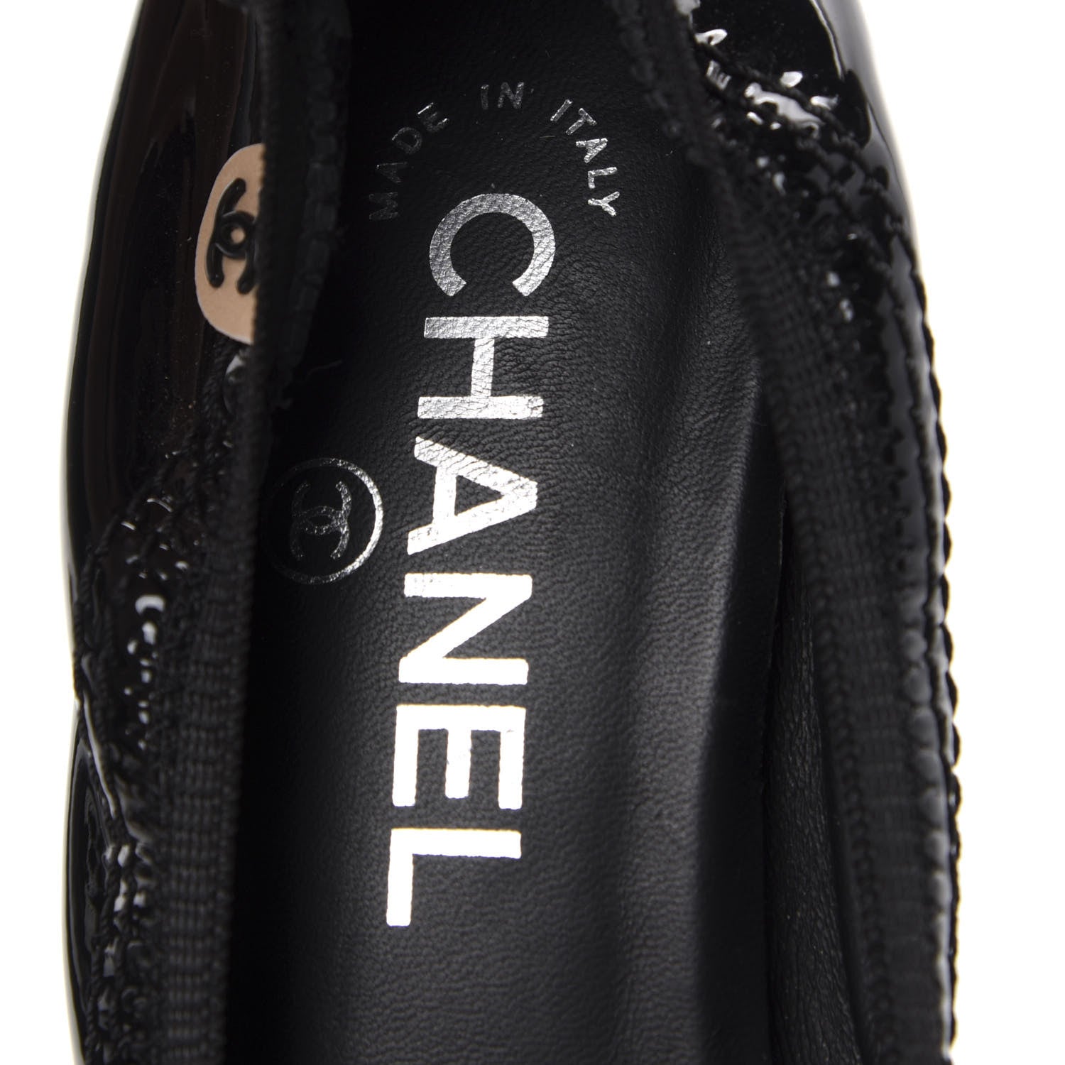 Chanel Lambskin Patent CC Elastic Stretch Pumps 39 Beige Black 8 of 10