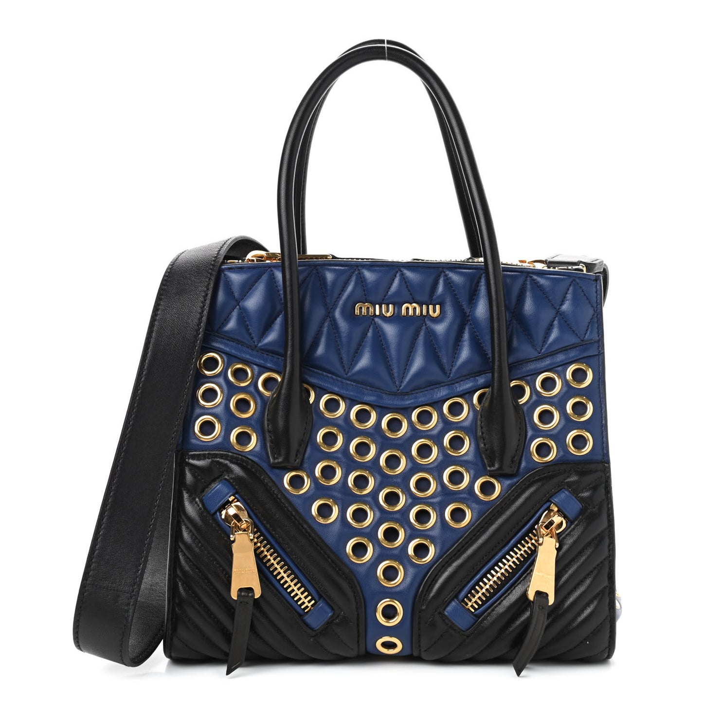 Nappa Biker Grommet Top Handle Tote Inchiostro Black