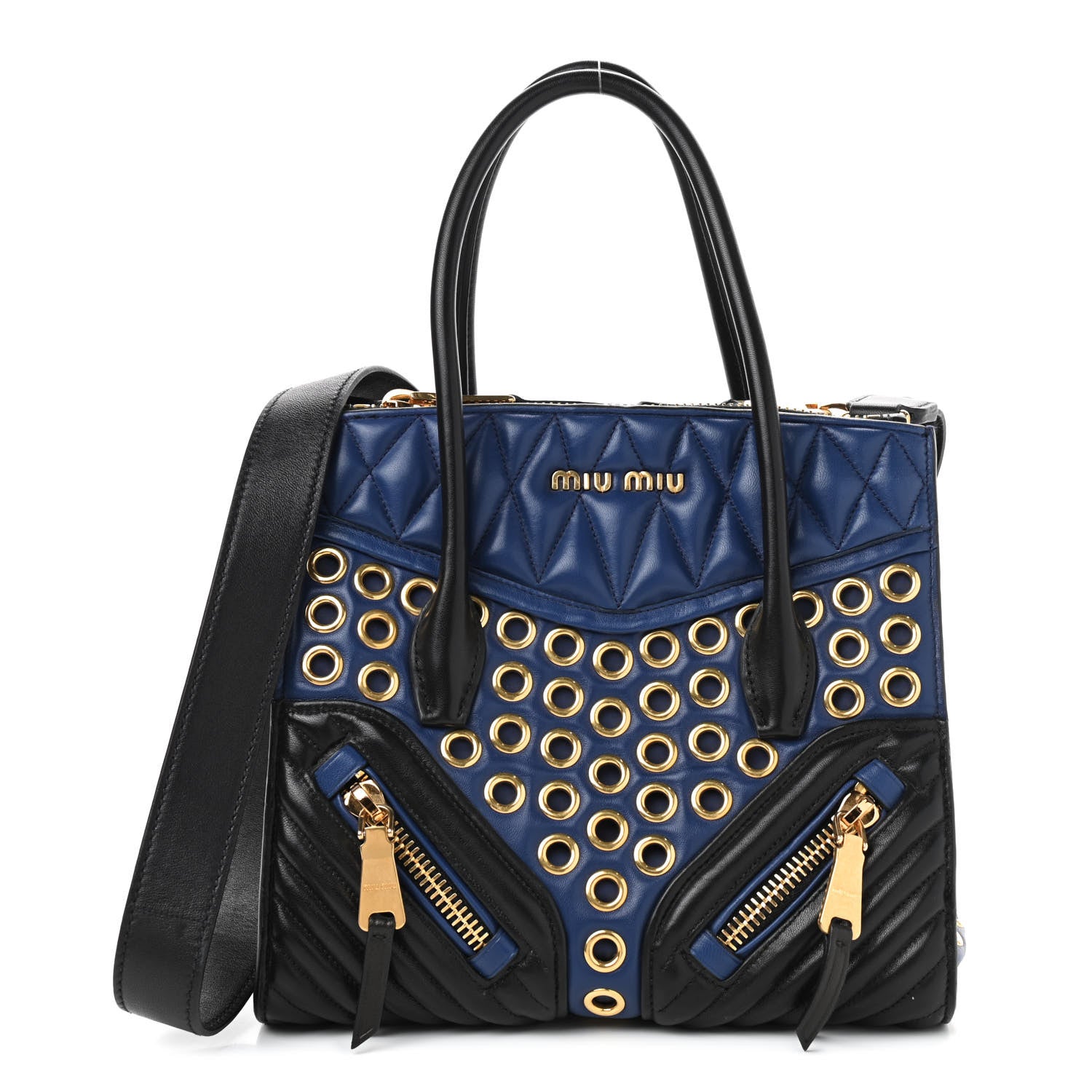 Miu Miu Nappa Biker Grommet Top Handle Tote Inchiostro Black 1 of 8
