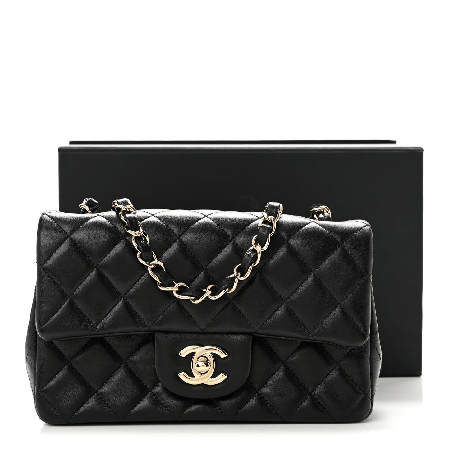 Lambskin Quilted Mini Rectangular Flap Black