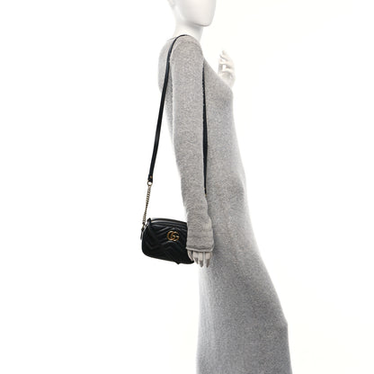 Gucci Calfskin Matelasse Mini GG Marmont Chain Shoulder Bag Black 2 of 11