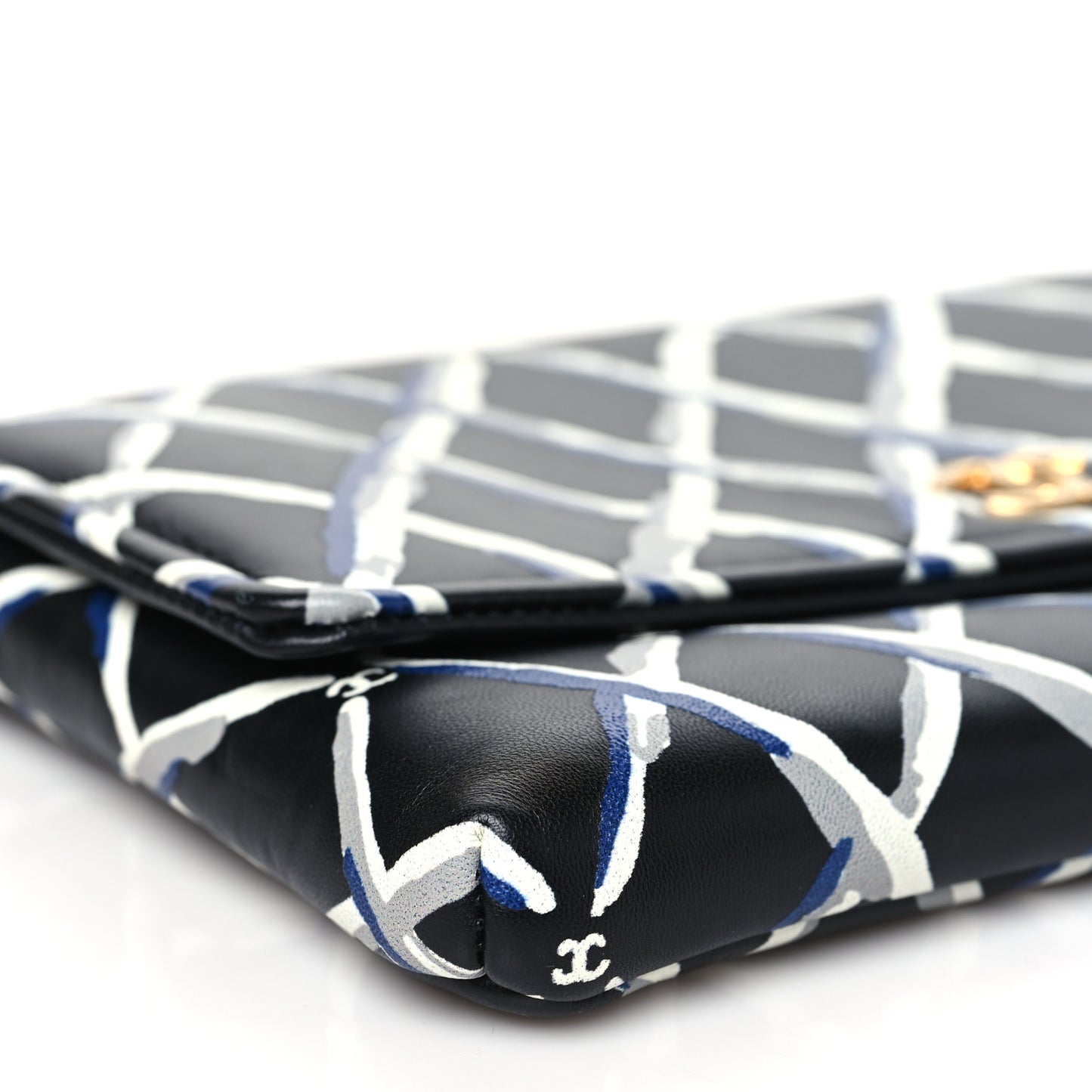 Lambskin Printed Quilt Flap Clutch Black White