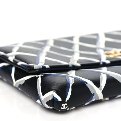 Chanel Lambskin Printed Quilt Flap Clutch Black White 9 of 10