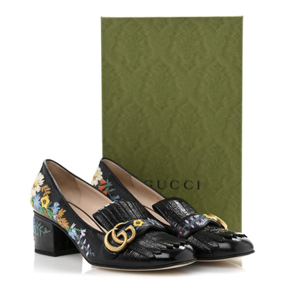 Gucci Skipper Calfskin Floral Embroidered GG Marmont Fringe 50mm Loafer Pumps 40 Black 11 of 11