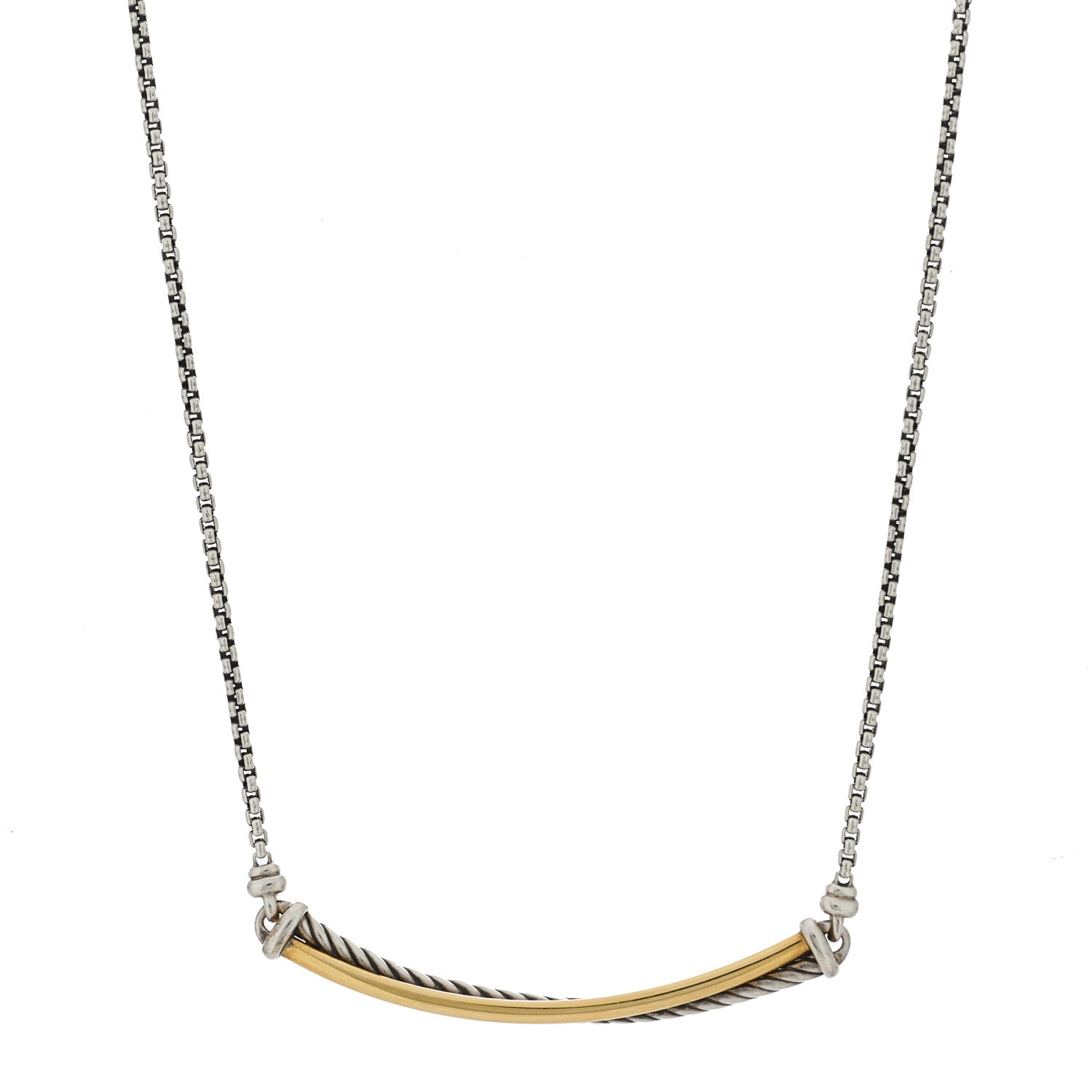 David Yurman Sterling Silver 18K Yellow Gold Crossover Bar Pendant Necklace 1 of 5