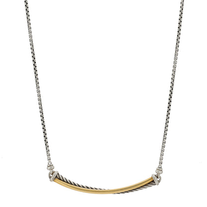 David Yurman Sterling Silver 18K Yellow Gold Crossover Bar Pendant Necklace 1 of 5