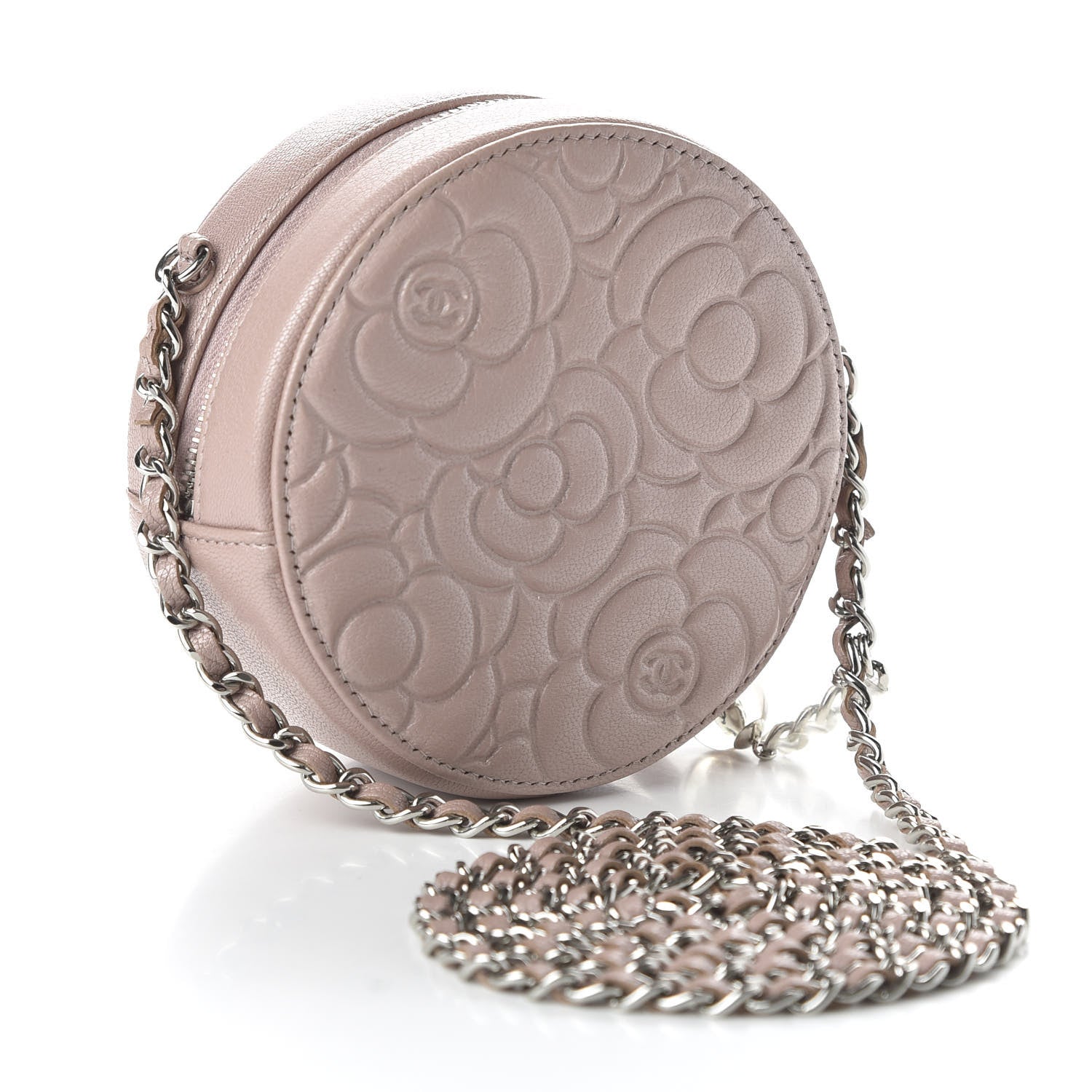 Chanel Goatskin Camellia Quilted Round Clutch With Chain Light Pink 3 of 11