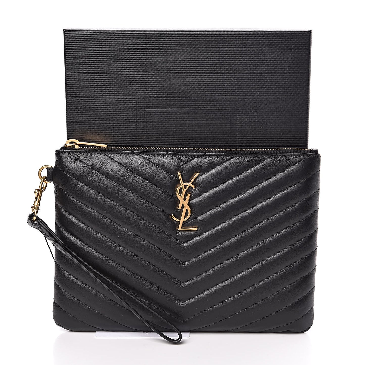 Calfskin Matelasse Chevron Monogram A5 Wristlet Black