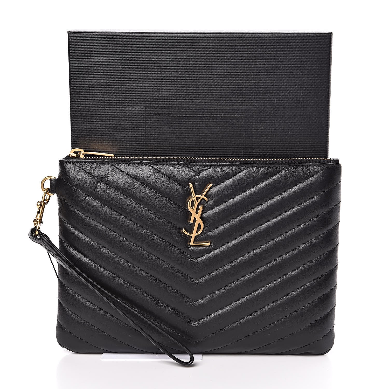 Saint Laurent Calfskin Matelasse Chevron Monogram A5 Wristlet Black 8 of 8