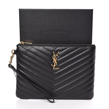 Saint Laurent Calfskin Matelasse Chevron Monogram A5 Wristlet Black 8 of 8