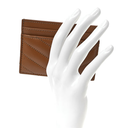 Saint Laurent Grain De Poudre Matelasse Chevron Monogram Credit Card Case Natural Dark 2 of 10