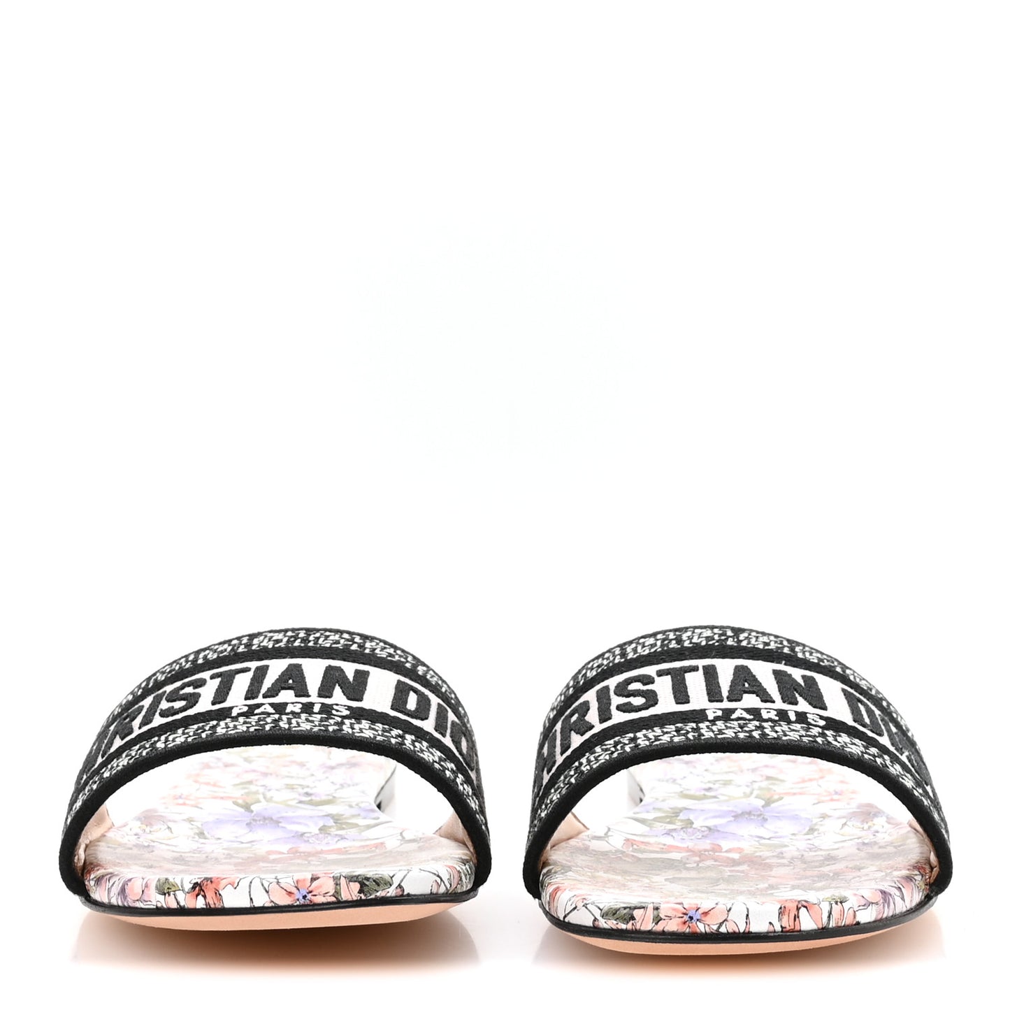Canvas Embroidered D-Floral Dway Mules Slide Sandals 39.5 Off White Multicolor