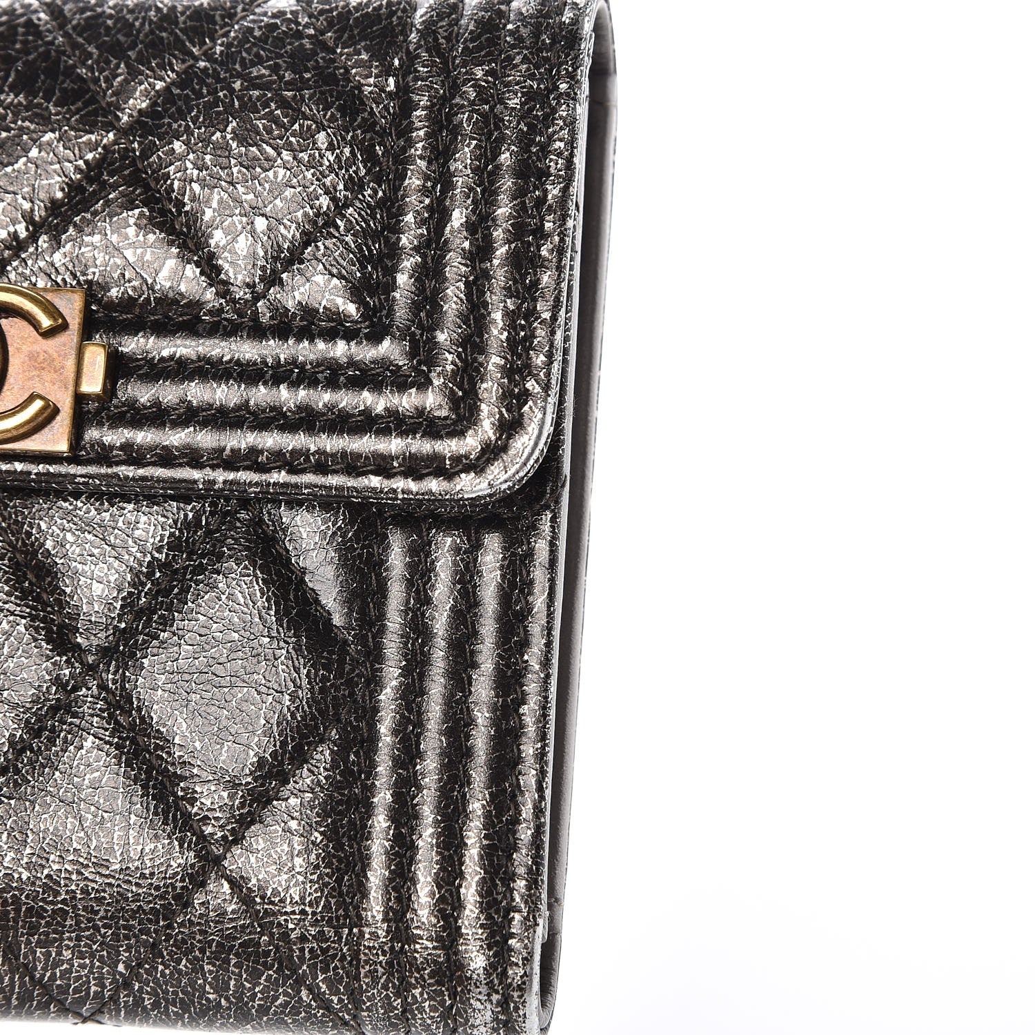 Chanel Cracked Metallic Calfskin Quilted Compact Boy Wallet Black 9 of 9