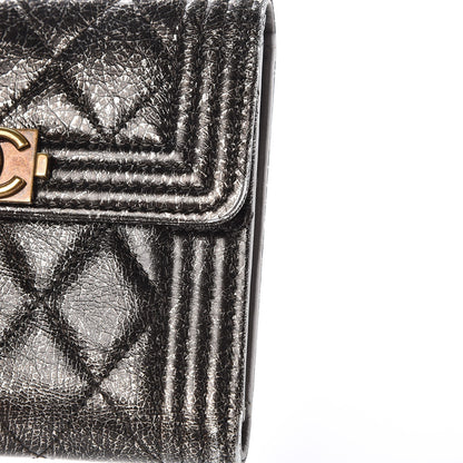 Chanel Cracked Metallic Calfskin Quilted Compact Boy Wallet Black 9 of 9