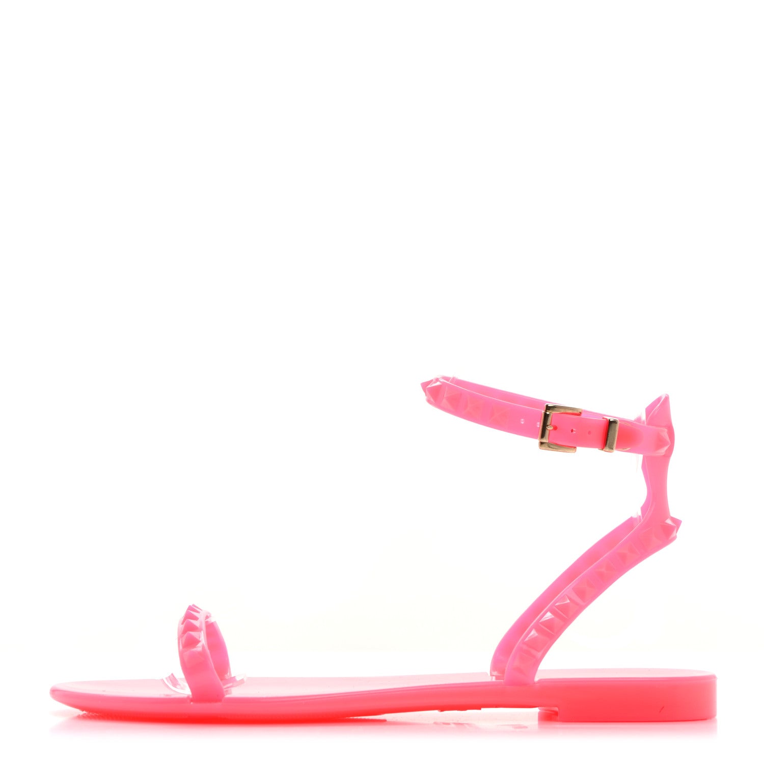 Valentino Garavani PVC Jelly Rockstud Ankle Strap Flat Sandals 37 Fuxia Fluo 1 of 7