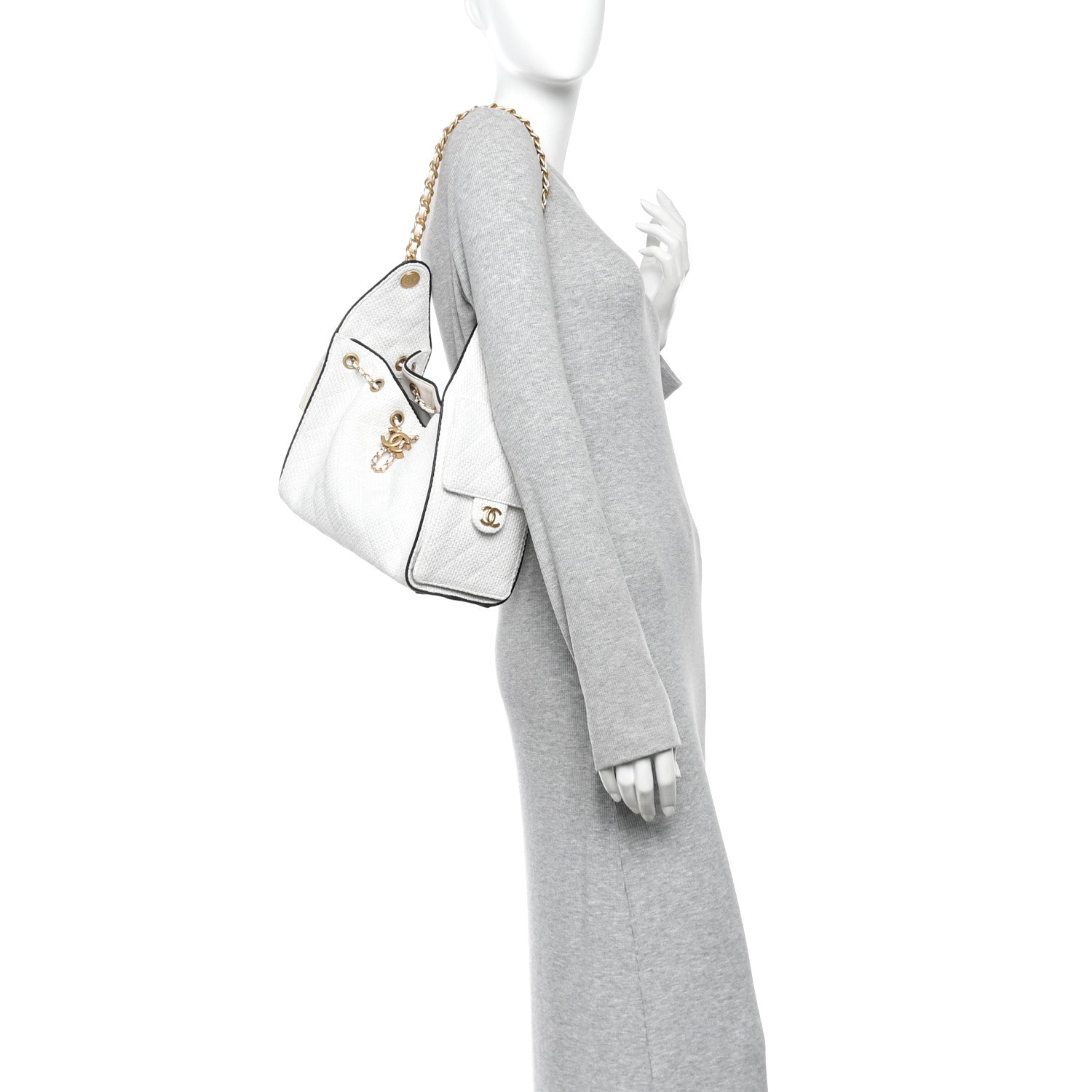 Chanel Braided Raffia Calfskin Quilted Small Chanel 25 Handbag White Black 2 of 10
