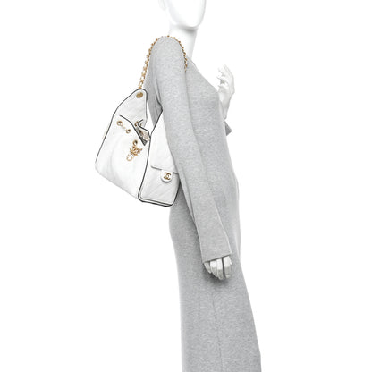Chanel Braided Raffia Calfskin Quilted Small Chanel 25 Handbag White Black 2 of 10