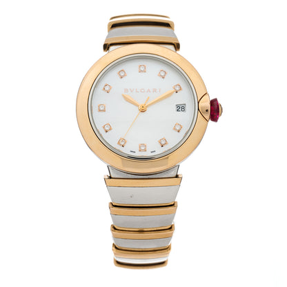 Bulgari Stainless Steel 18K Rose Gold Diamond Mother of Pearl 33mm LVCEA Quartz Watch 1 of 4