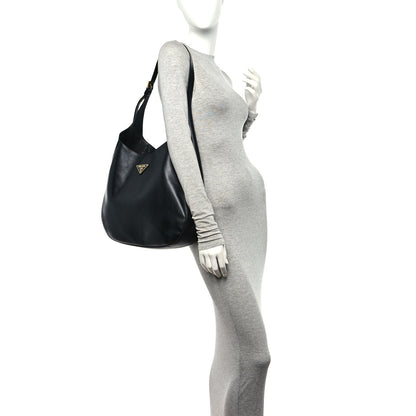 Prada City Calfskin Triangle Large Hobo Shoulder Bag Black 2 of 9