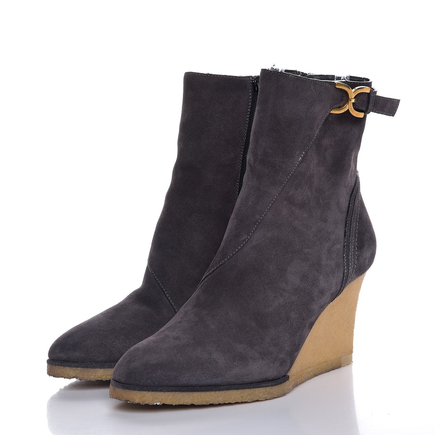 Chloe Suede Wedge Ankle Boots 40.5 Grey 3 of 9