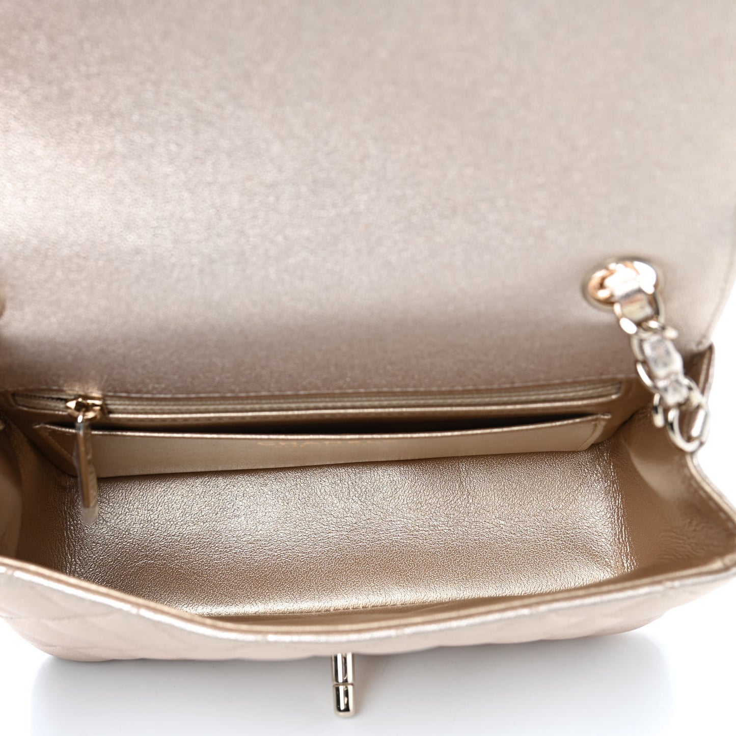Metallic Lambskin Quilted Mini Rectangular Flap Gold