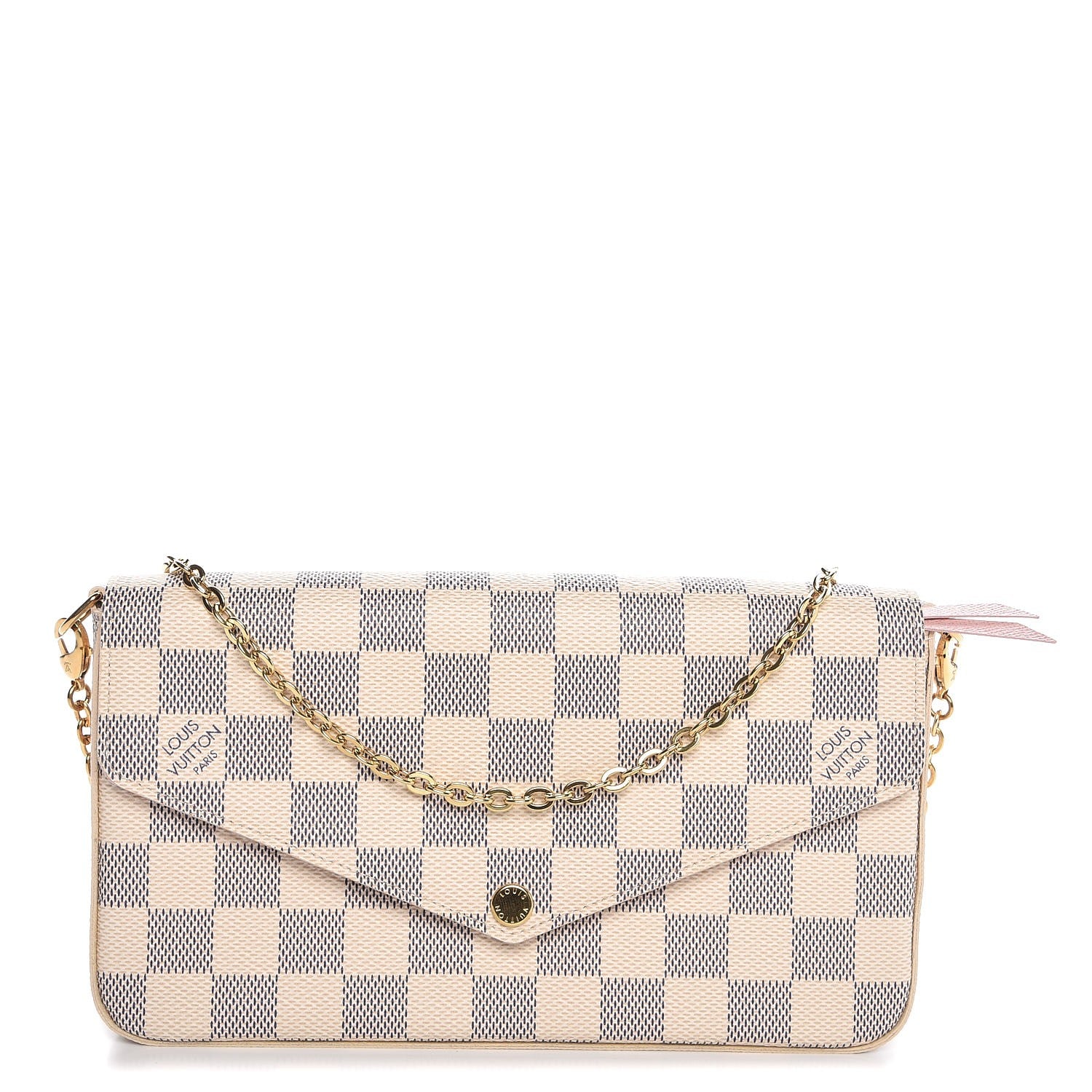 Louis Vuitton Damier Azur Pochette Felicie Chain Wallet Rose Ballerine 1 of 9