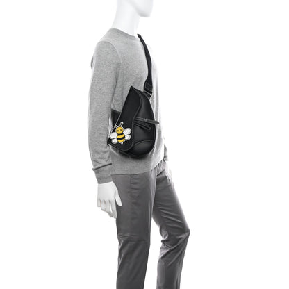 Christian Dior X KAWS Grained Calfskin Bee Saddle Bag Black 2 of 11